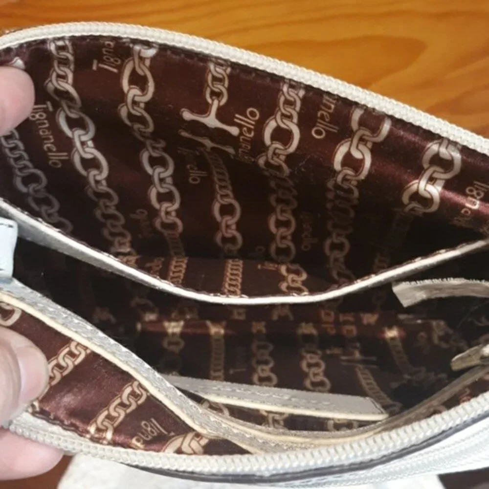 Tignanello Small White Pebbled Leather Crossbody | Organizer Purse Bag